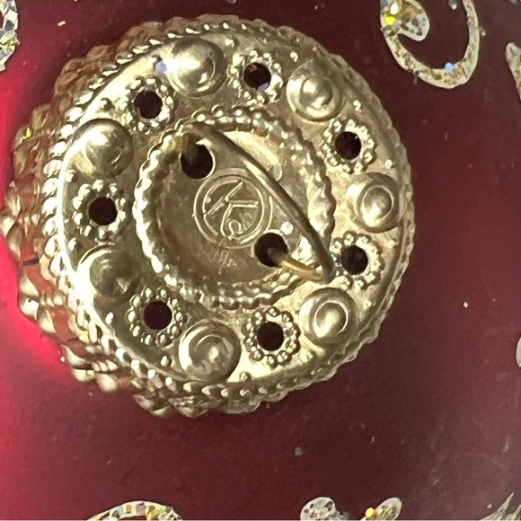 VTG Christmas by Krebs Burgundy Red Silver & Gold Ribbon Trimmed Glass Ornaments - Picture 7 of 8